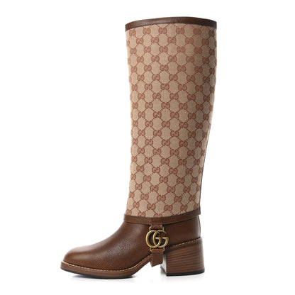 Gucci GG Monogram Calfskin Lola Tall Boots 37.5 Beige Ruggine Cuir 1 of 10