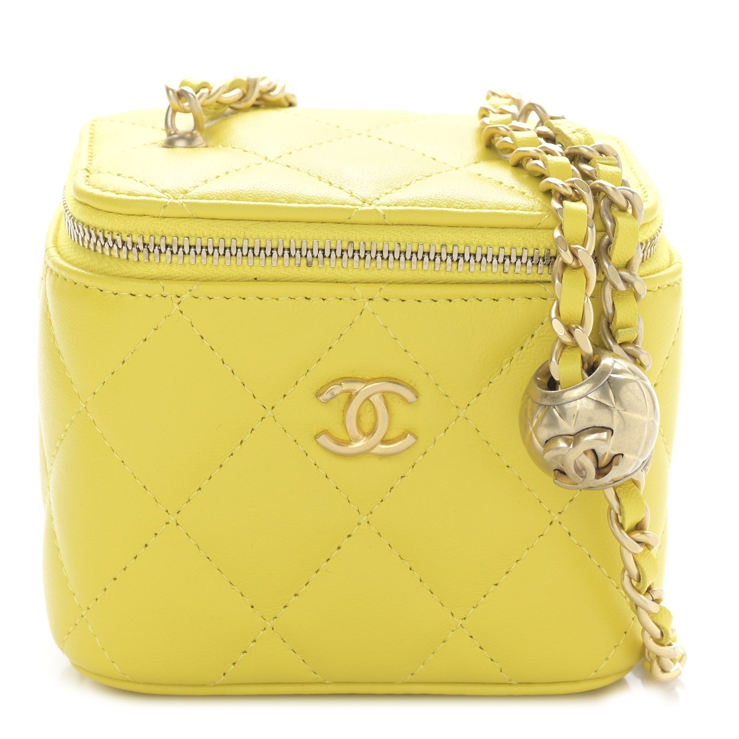 Chanel Lambskin Quilted Mini Pearl Crush Vanity Case With Chain Yellow 1 of 9