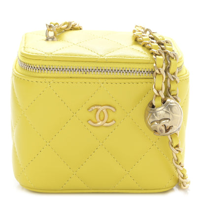 Chanel Lambskin Quilted Mini Pearl Crush Vanity Case With Chain Yellow 1 of 9