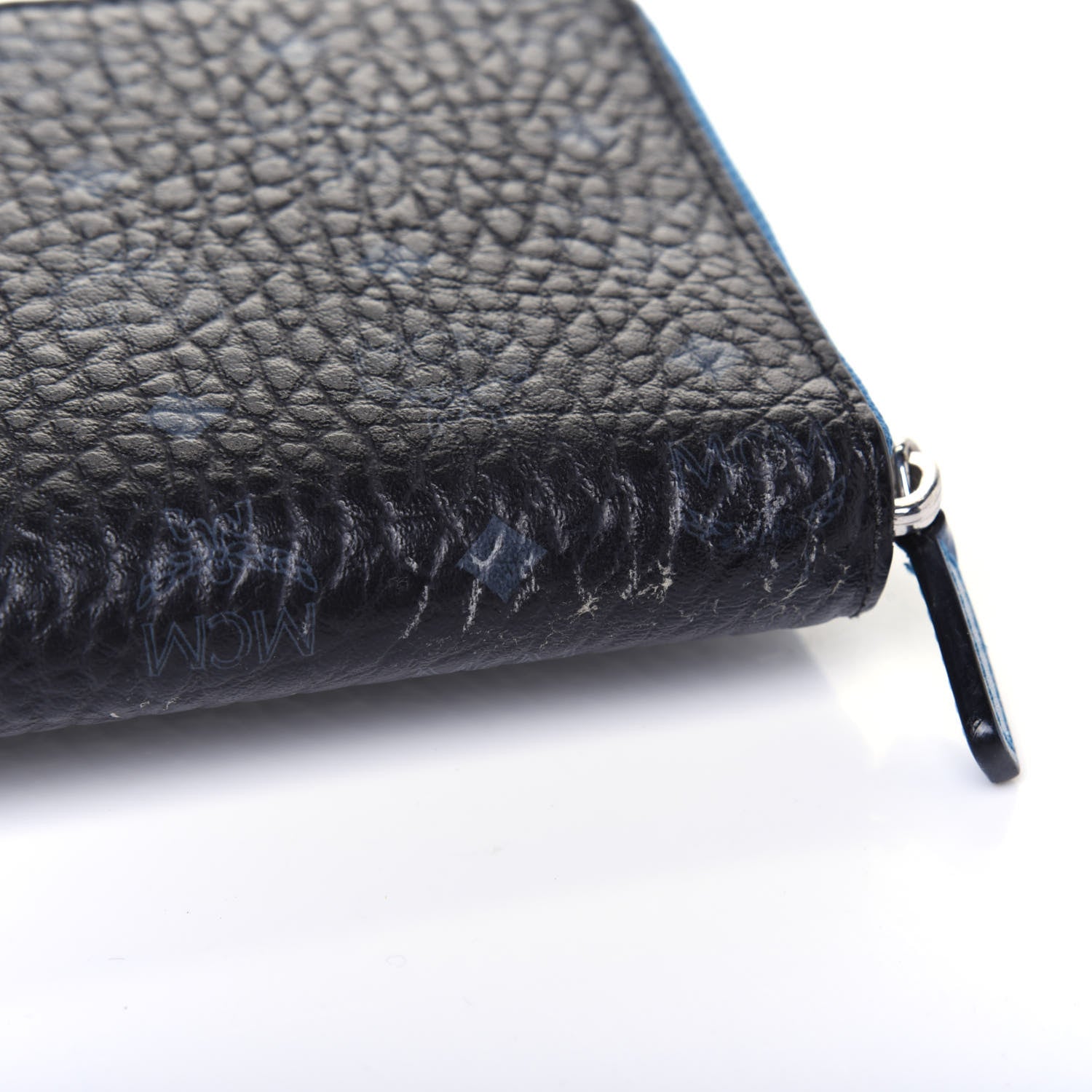 MCM Visetos Large Zip Around Wallet Black Blue 16 of 18