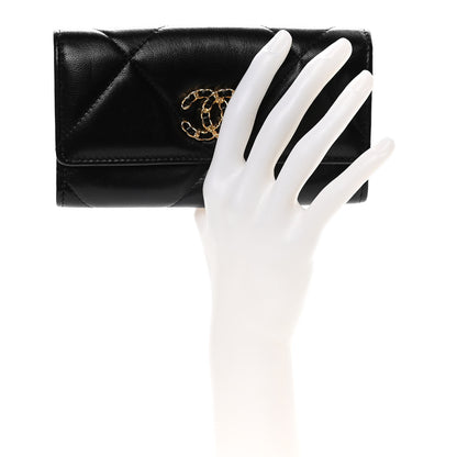 Chanel Shiny Goatskin Quilted Chanel 19 Flap Wallet Black 2 of 11