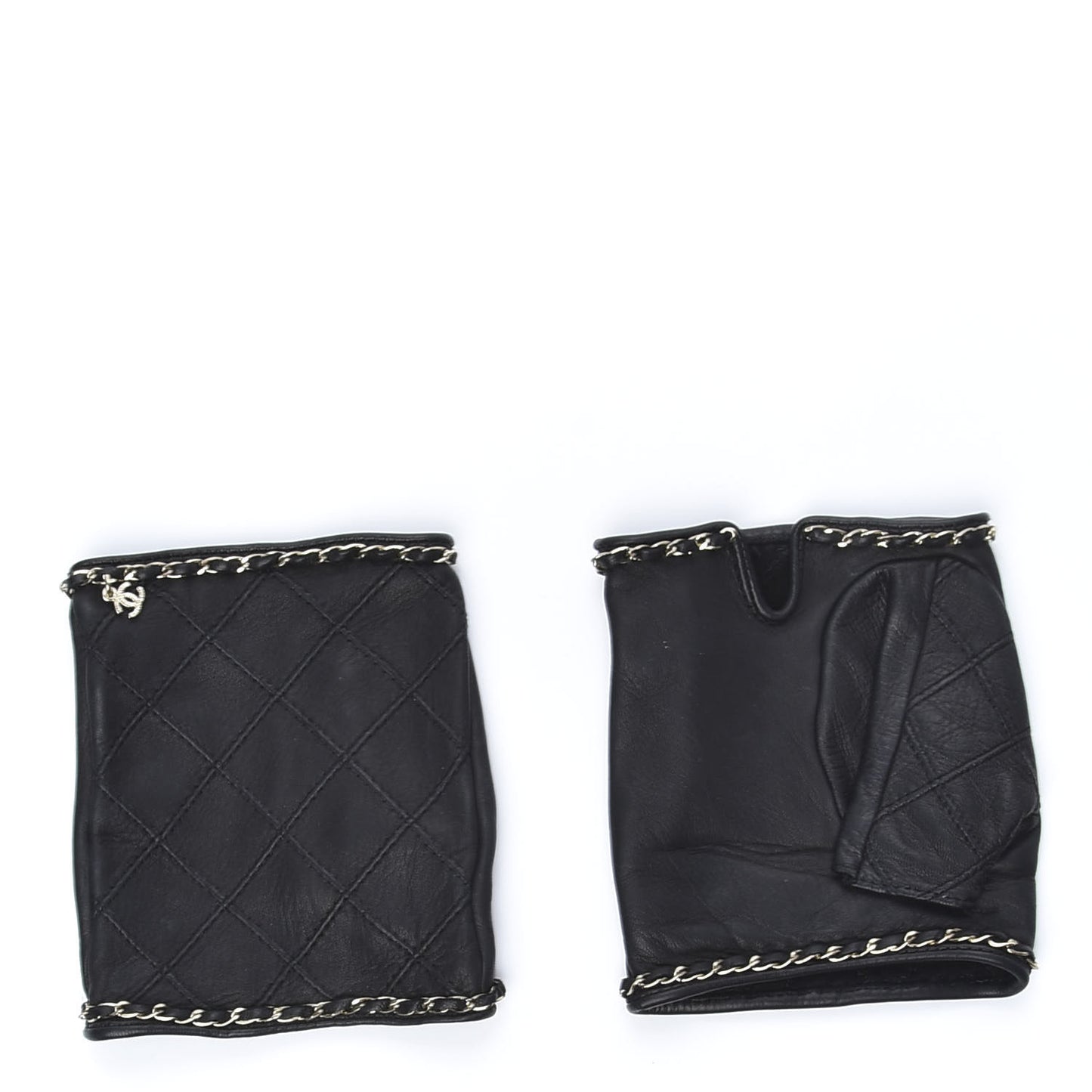 Lambskin Fingerless Chain CC Gloves 7.5 Black