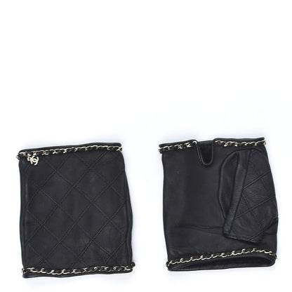 Chanel Lambskin Fingerless Chain CC Gloves 7.5 Black 2 of 6