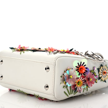 Christian Dior Lizard Satin Beaded Floral Embroidered Mini Lady Dior White Green Multicolor 8 of 12