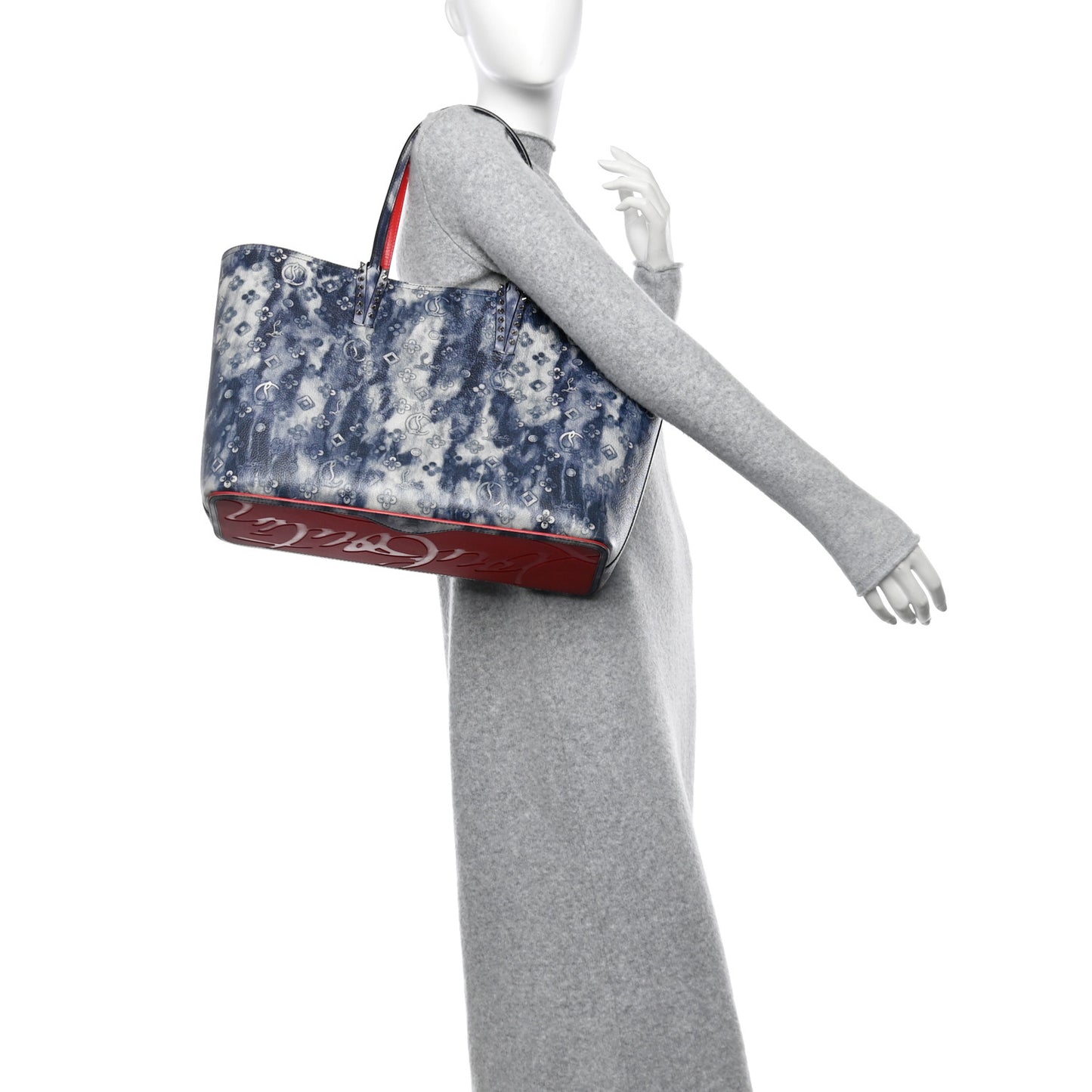 Metallic Calfskin Tie Dye Spikes East West Cabata Tote Blue Multicolor