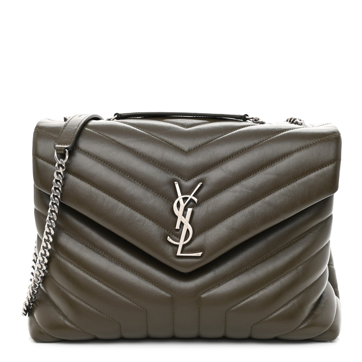 Calfskin Y Quilted Monogram Medium Loulou Chain Satchel Military Olive