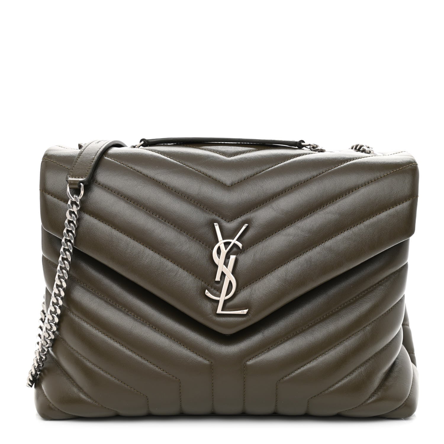 Saint Laurent Calfskin Y Quilted Monogram Medium Loulou Chain Satchel Military Olive 1 of 15
