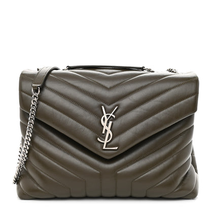 Saint Laurent Calfskin Y Quilted Monogram Medium Loulou Chain Satchel Military Olive 1 of 15