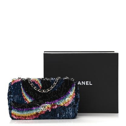 Chanel Sequin Medium Single Flap Blue Black Multicolor 11 of 11