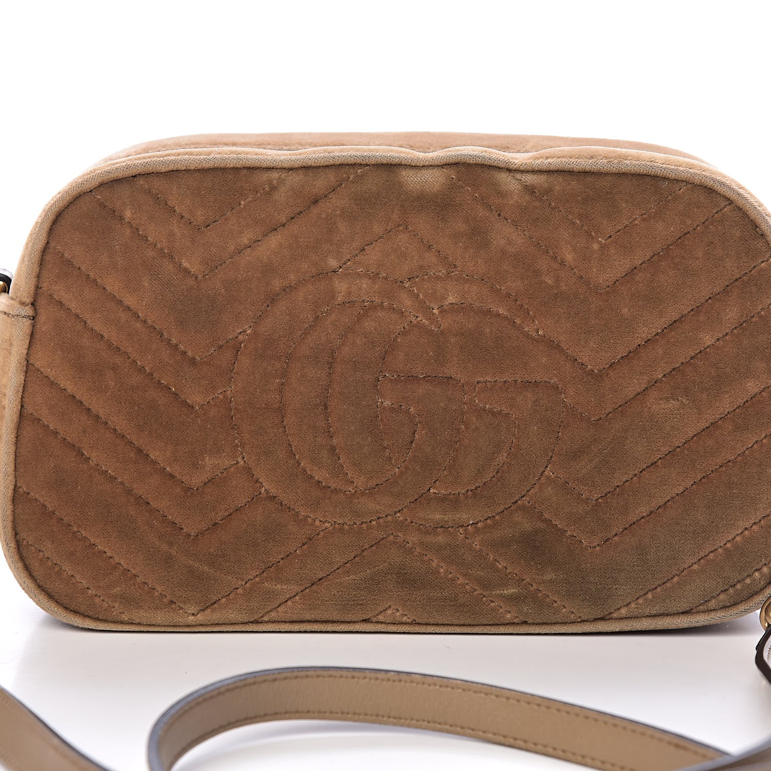 Gucci Velvet Matelasse Small GG Marmont Chain Shoulder Bag Taupe 10 of 11