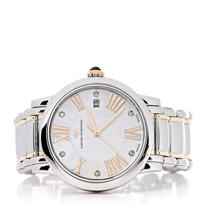 David Yurman Stainless Steel 18K Yellow Gold Diamond Mother of Pearl 38mm Classic Quartz Watch 3 of 8