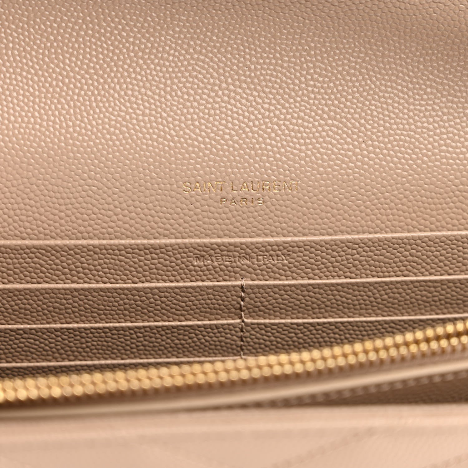 Saint Laurent Grain De Poudre Matelasse Chevron Monogram Chain Wallet Dark Beige 6 of 9