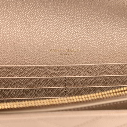 Saint Laurent Grain De Poudre Matelasse Chevron Monogram Chain Wallet Dark Beige 6 of 9