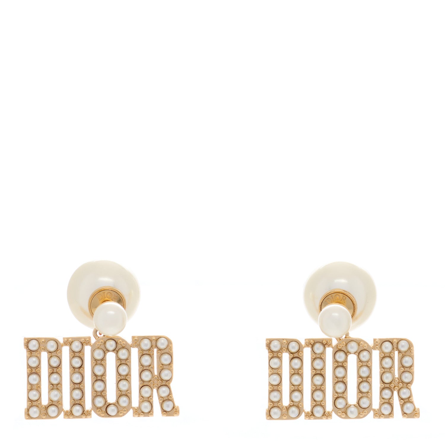 Christian Dior Metal Pearl Tribal Drop Earrings Gold 1 of 4
