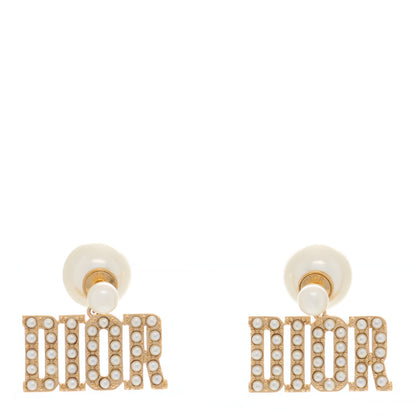 Christian Dior Metal Pearl Tribal Drop Earrings Gold 1 of 4