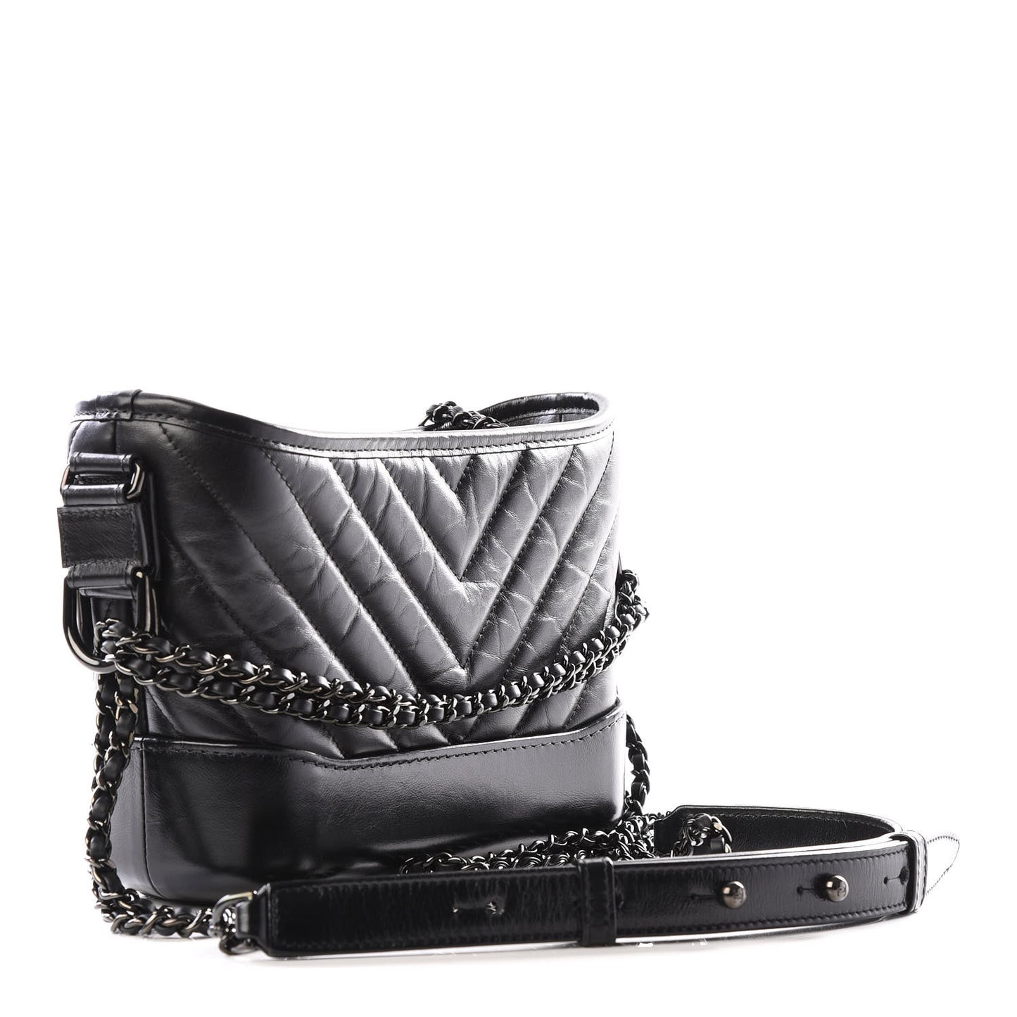 Aged Calfskin Chevron Quilted Small Gabrielle Hobo So Black