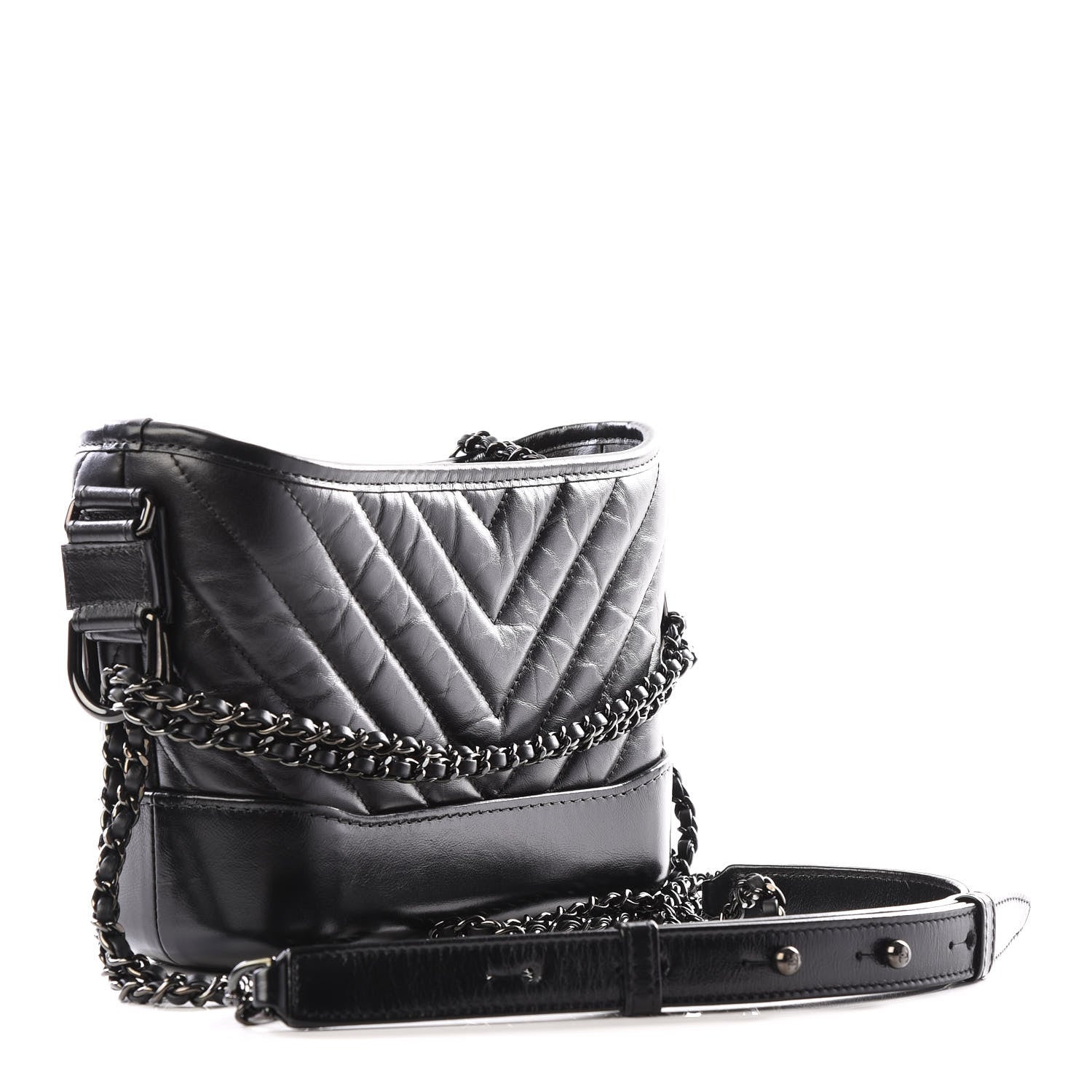 Chanel Aged Calfskin Chevron Quilted Small Gabrielle Hobo So Black 2 of 12