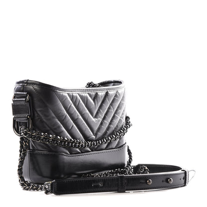 Chanel Aged Calfskin Chevron Quilted Small Gabrielle Hobo So Black 2 of 12