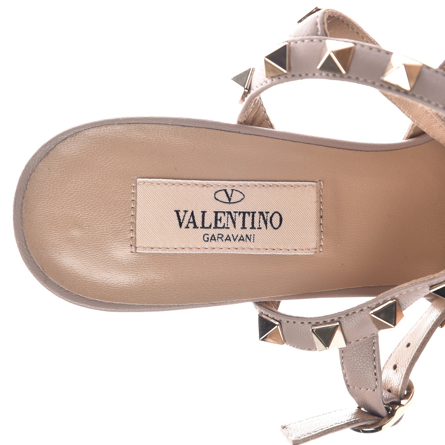 Nappa Rockstud Ankle Strap Low Heel Pumps 36 Poudre