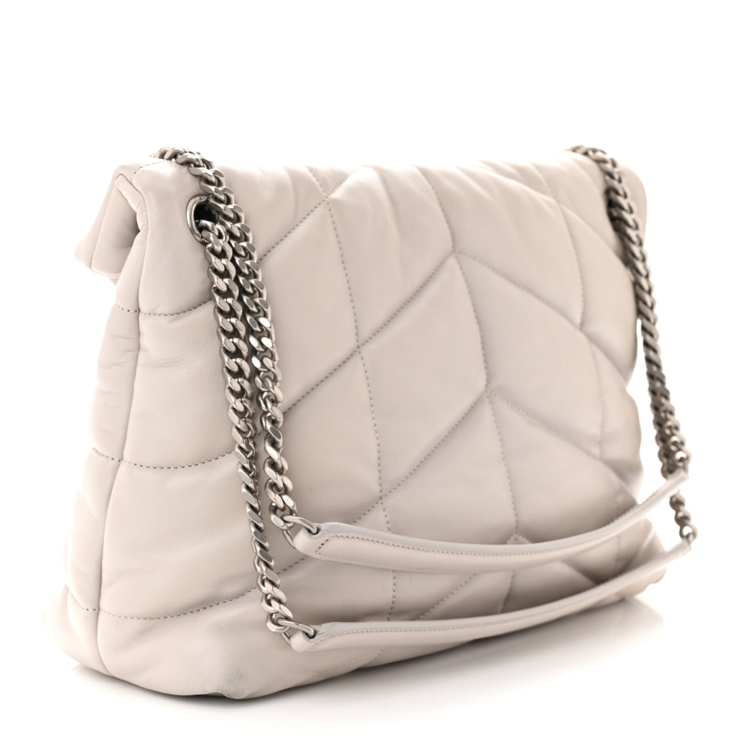 Lambskin Quilted Medium Loulou Puffer Monogram Chain Satchel Blanc Vintage