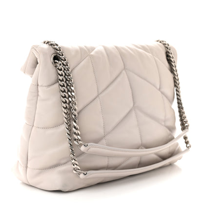 Saint Laurent Lambskin Quilted Medium Loulou Puffer Monogram Chain Satchel Blanc Vintage 3 of 15