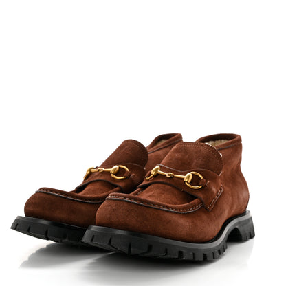 Gucci Suede Shearling Mens Harald Horsebit Ankle Boots 8 Light Brown Butterscotch 3 of 8