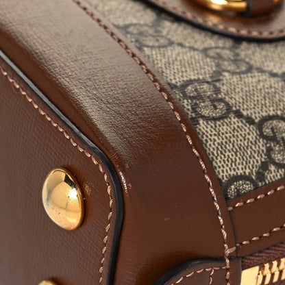 Gucci GG Supreme Monogram Azalea Calfskin Mini Horsebit 1955 Top Handle Bag Beige Ebony Brown Sugar 10 of 13
