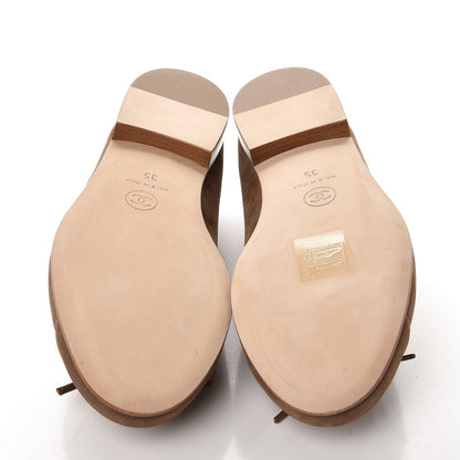 Chanel Suede Bull Cap Toe CC Ballerina Flats 35 Brown 5 of 9