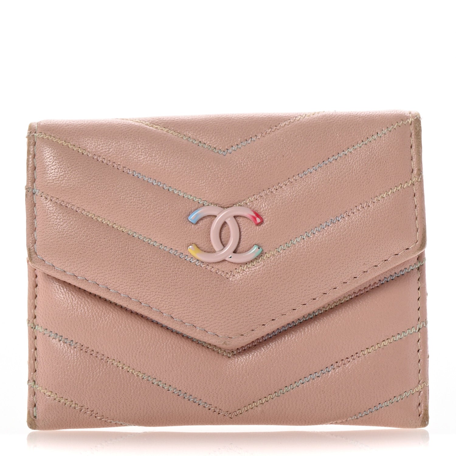 Chanel Lambskin Chevron Quilted Card Holder Light Pink 1 of 13