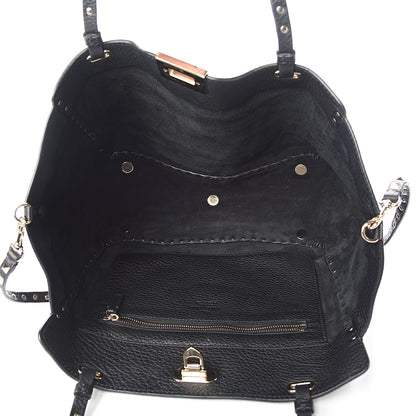 Valentino Garavani Alce Printed Calfskin Medium Rockstud Tote Black 4 of 8