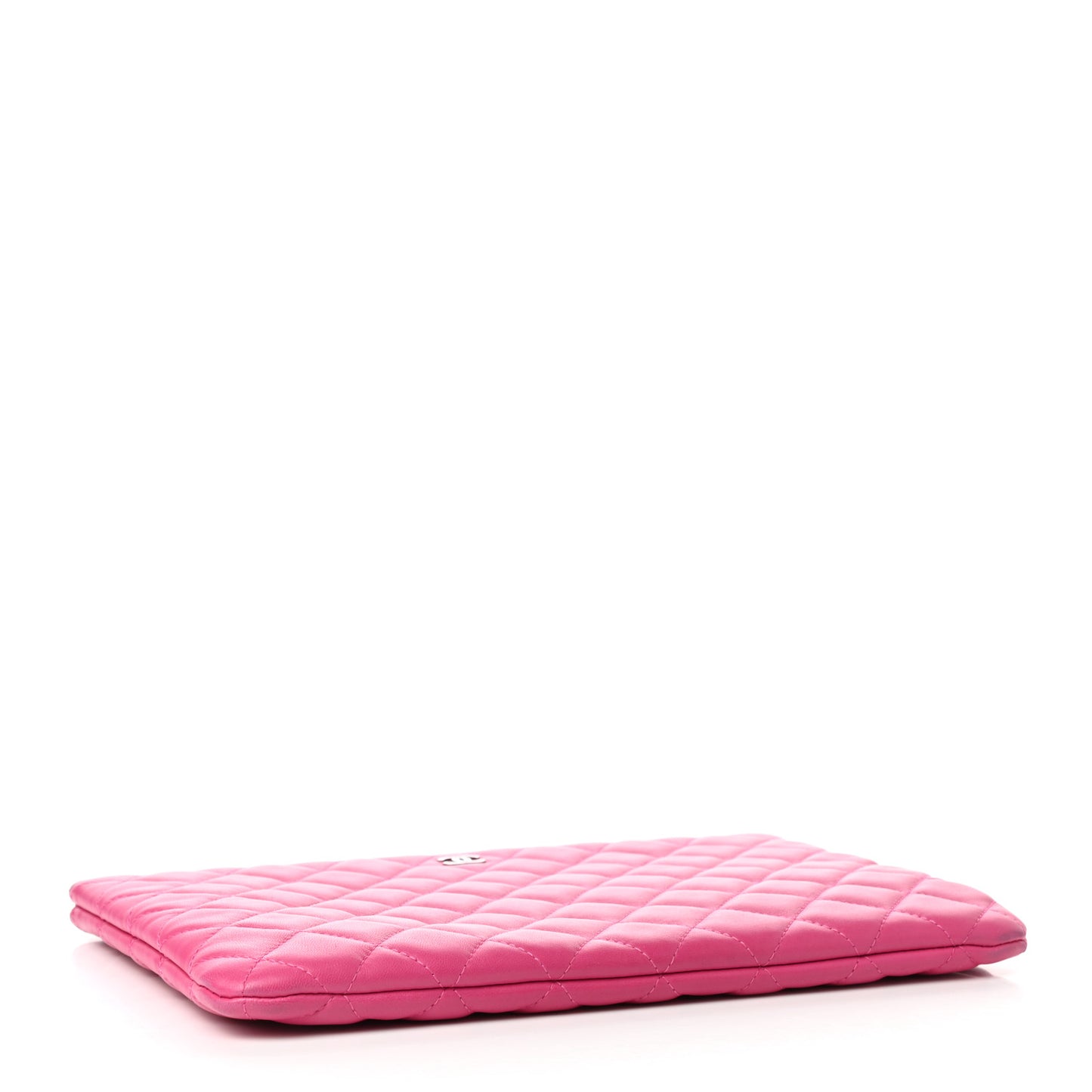 Lambskin Quilted Medium Cosmetic Case Dark Pink