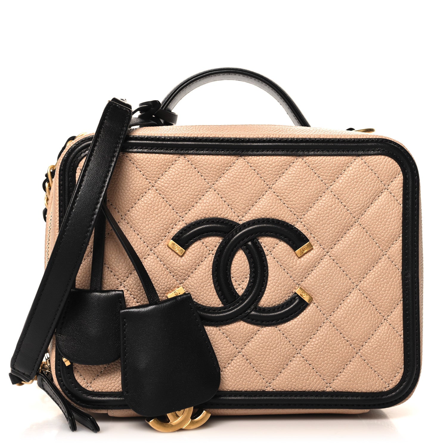 Chanel Caviar Quilted Medium CC Filigree Vanity Case Beige Black 1 of 11