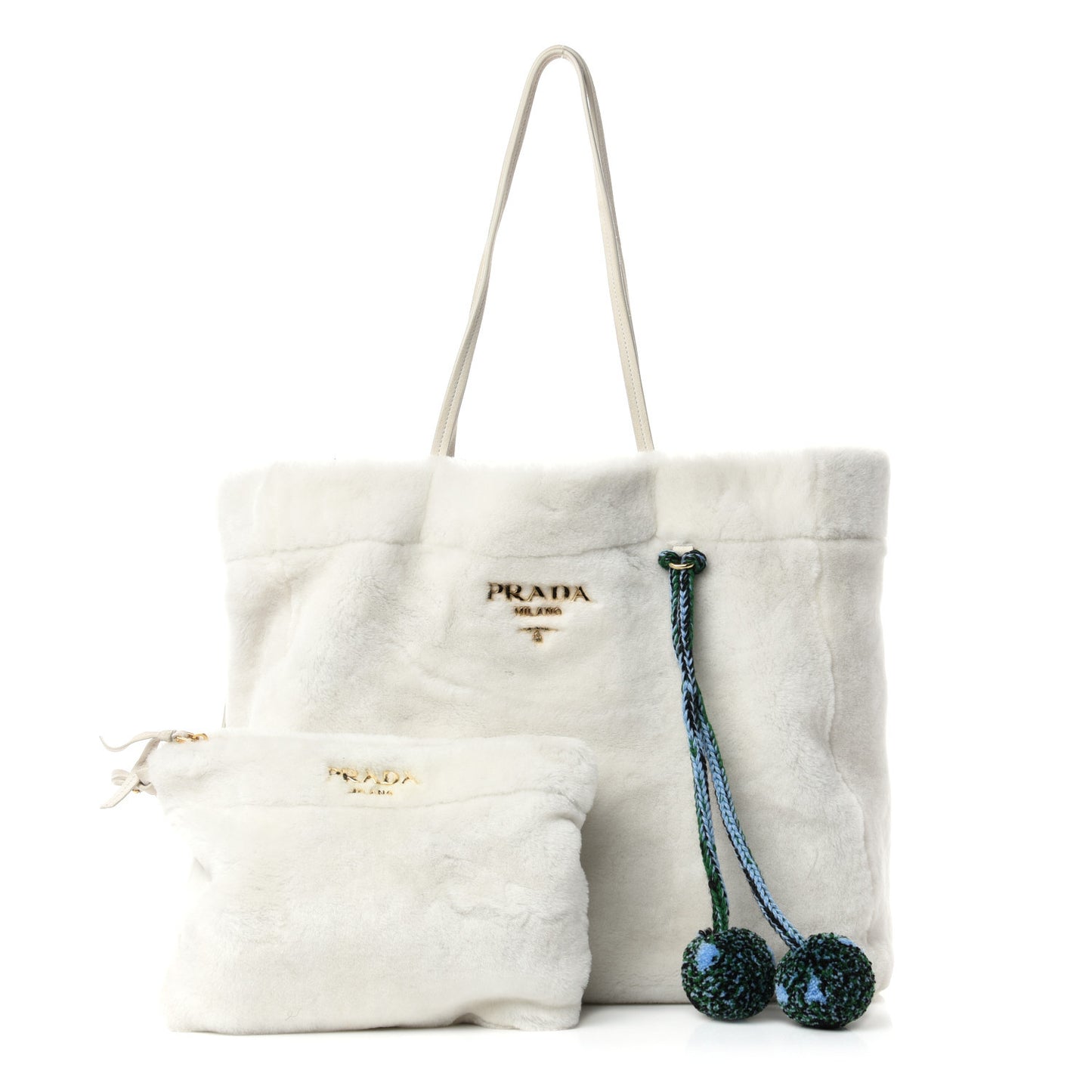 Shearling Saffiano Shoulder Bag White