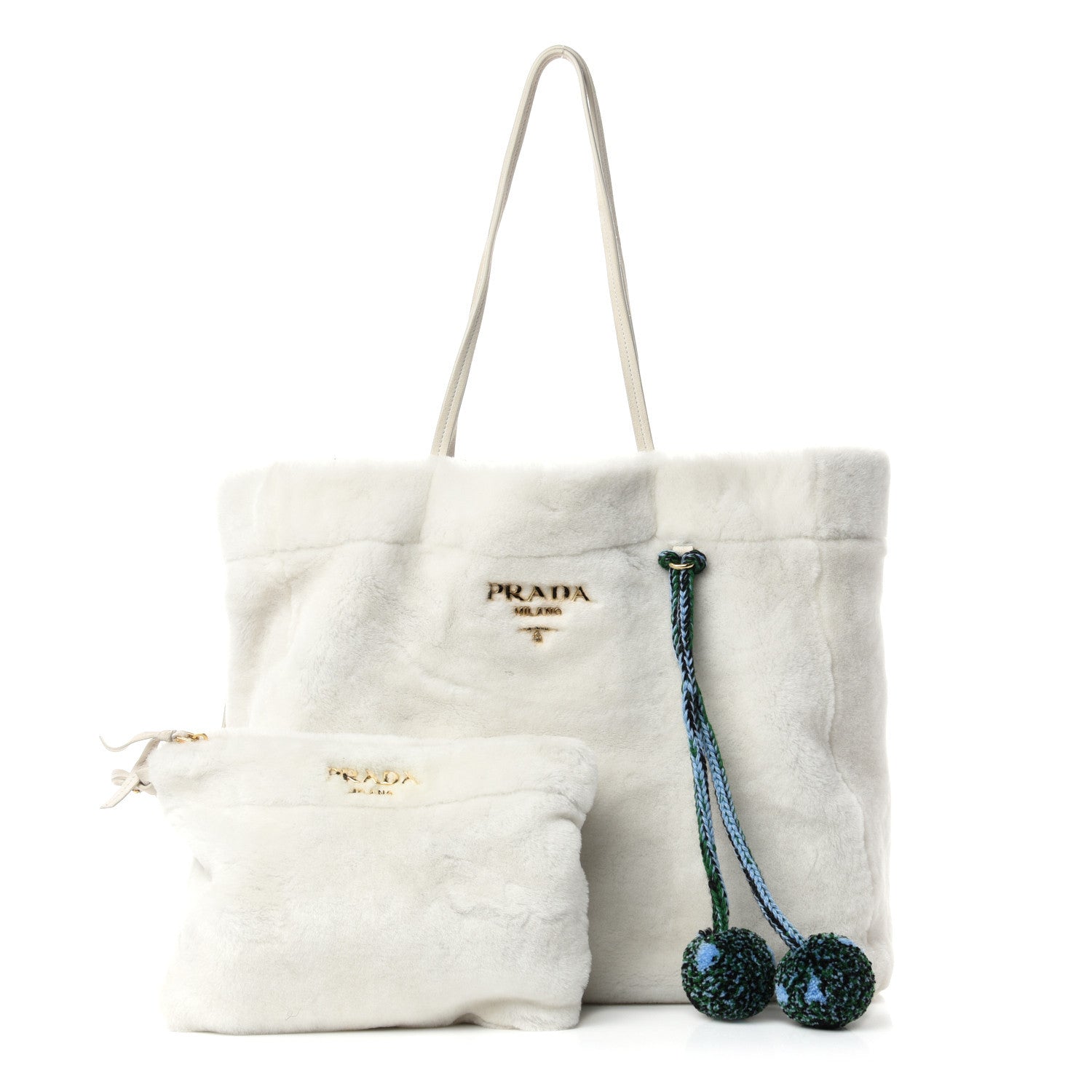 Prada Shearling Saffiano Shoulder Bag White 1 of 10