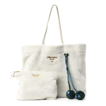 Prada Shearling Saffiano Shoulder Bag White 1 of 10