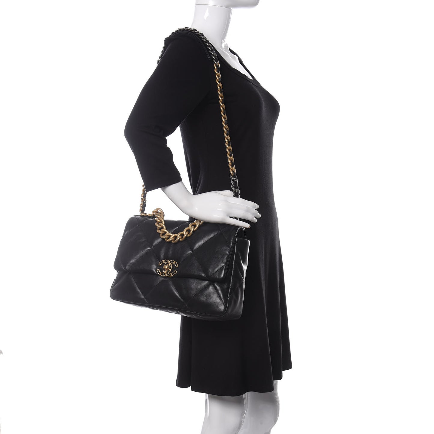Lambskin Quilted Large Chanel 19 Flap Black