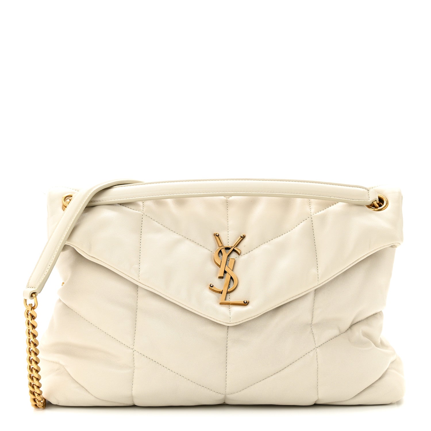 Saint Laurent SAINT LAURENT Lambskin Quilted Medium Loulou Puffer Monogram Chain Satchel Crema Soft 1 of 12