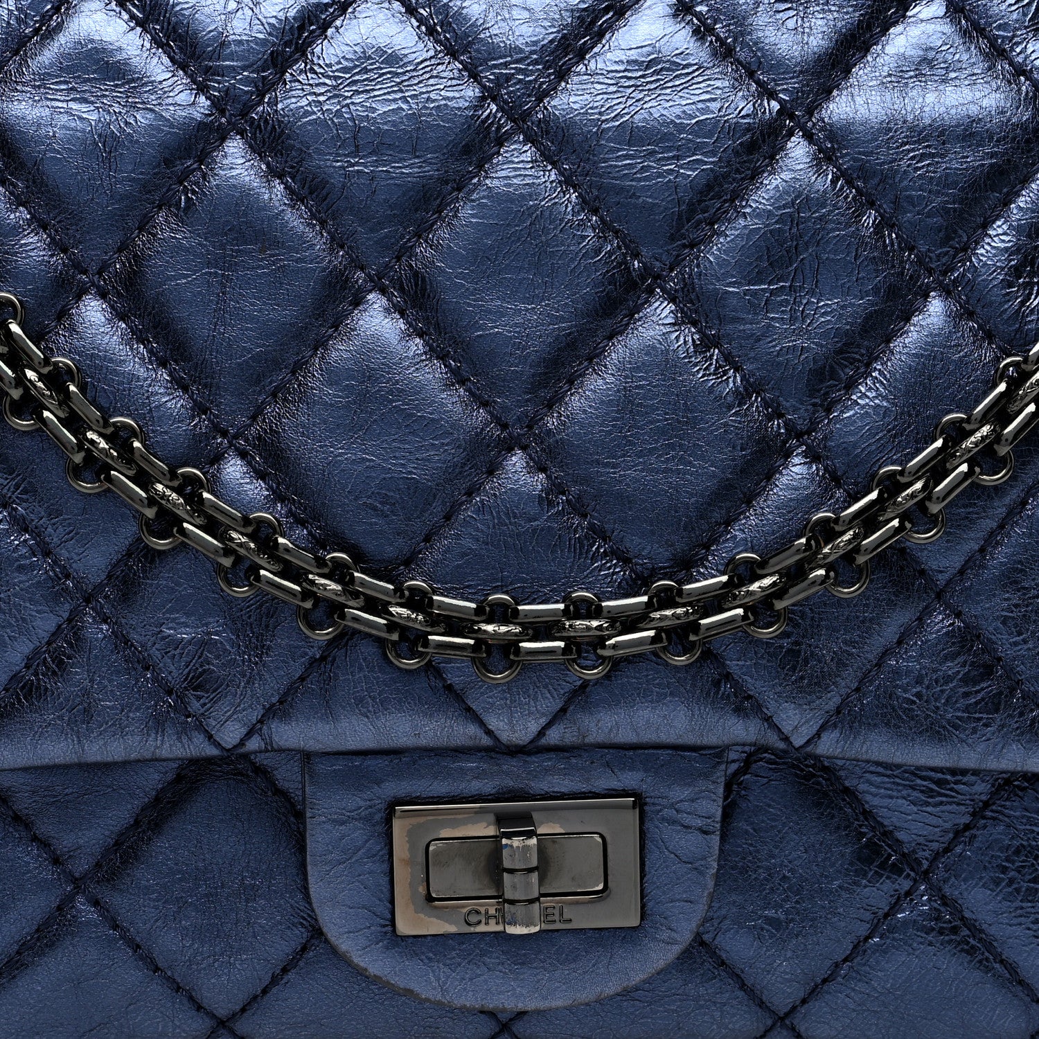 Chanel Metallic Aged Calfskin Quilted 2.55 Reissue 226 Flap Dark Navy Blue 8 of 10