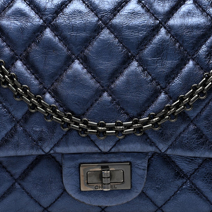 Chanel Metallic Aged Calfskin Quilted 2.55 Reissue 226 Flap Dark Navy Blue 8 of 10