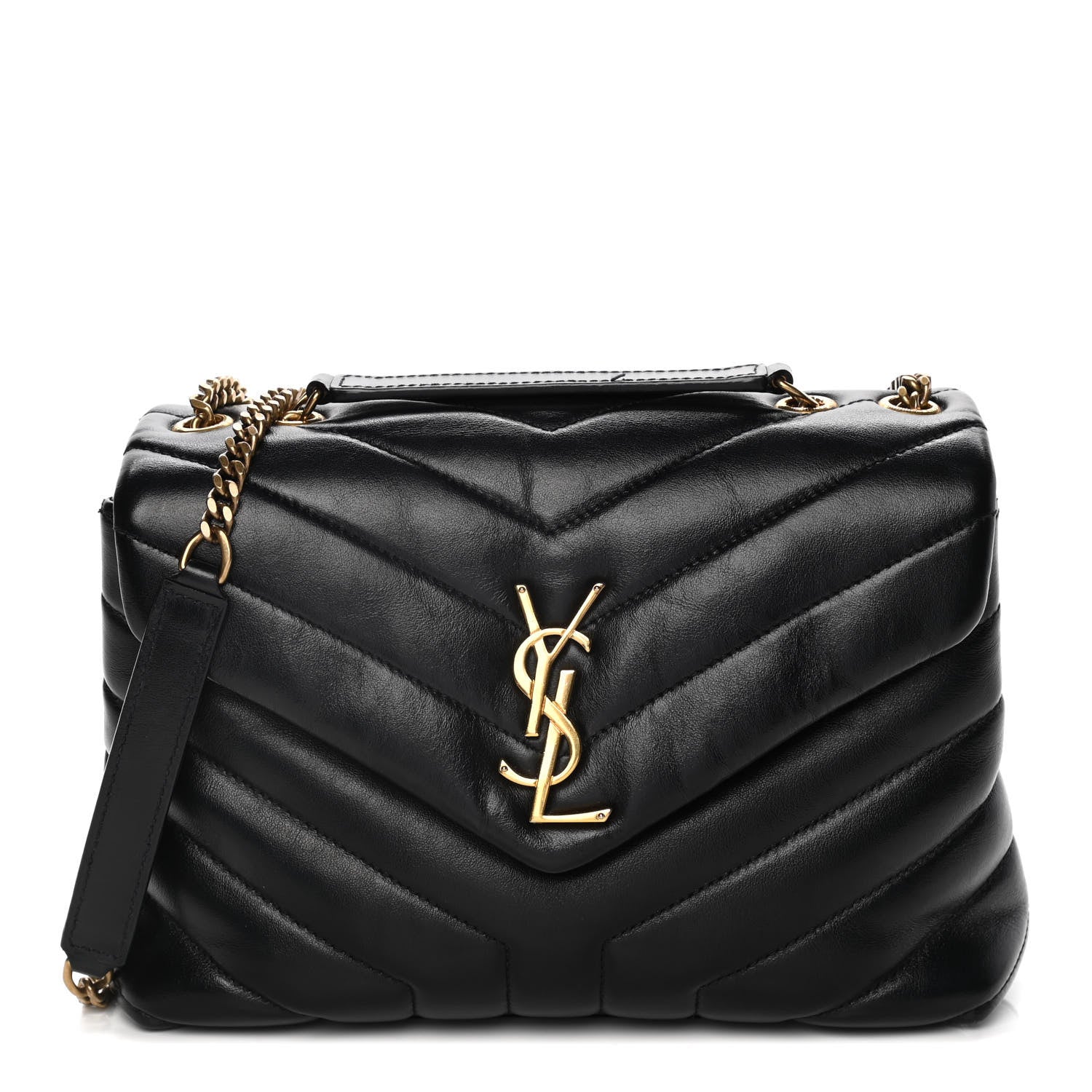 Saint Laurent Calfskin Y Quilted Monogram Small Loulou Chain Satchel Black 1 of 16