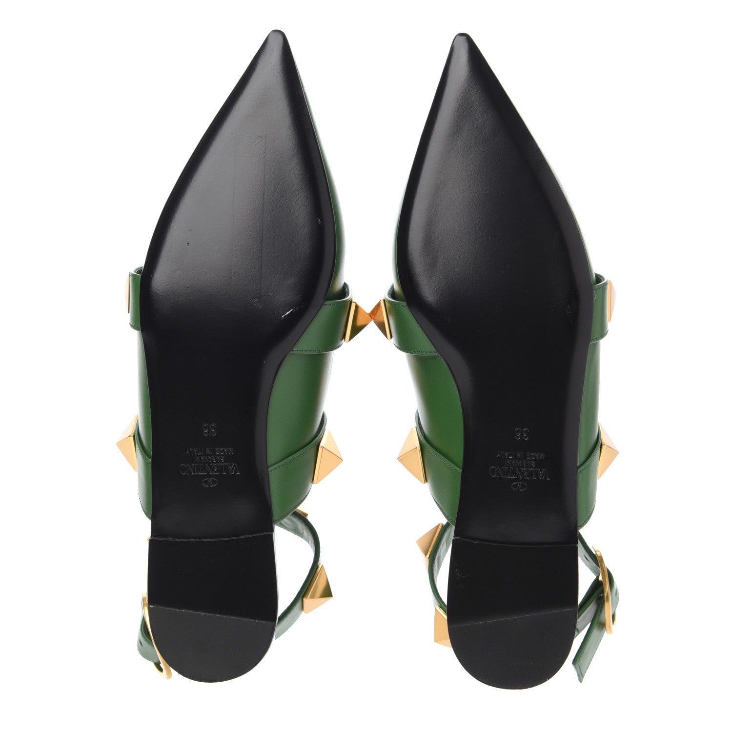 Valentino Garavani Calfskin Roman Stud Ankle Strap Flat Mules 36.5 Fern 5 of 12