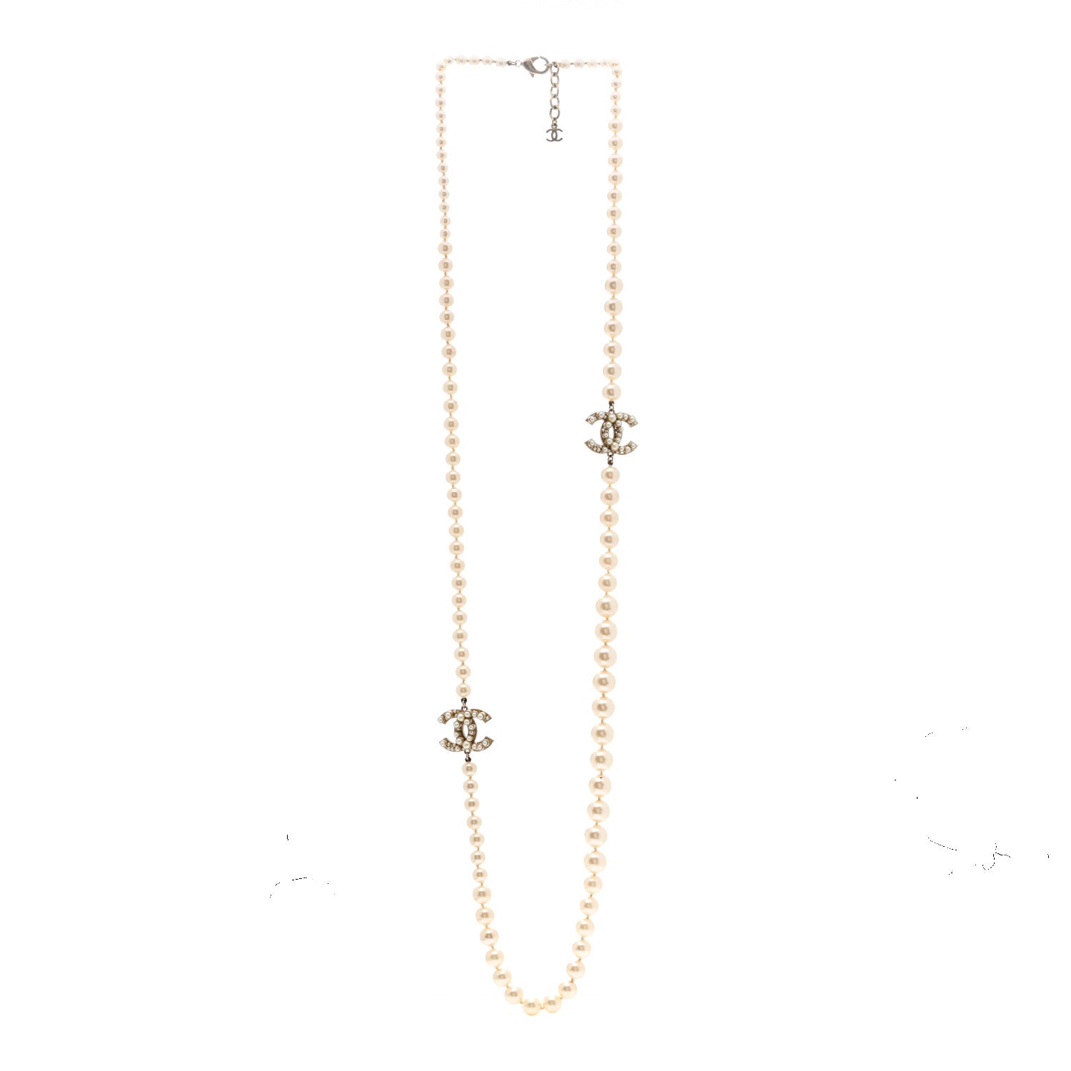 Chanel Crystal Pearl CC Long Necklace Silver 3 of 7