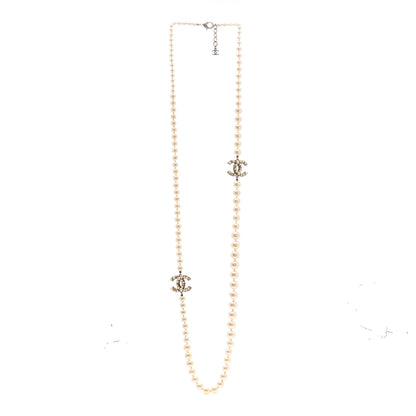 Chanel Crystal Pearl CC Long Necklace Silver 3 of 7