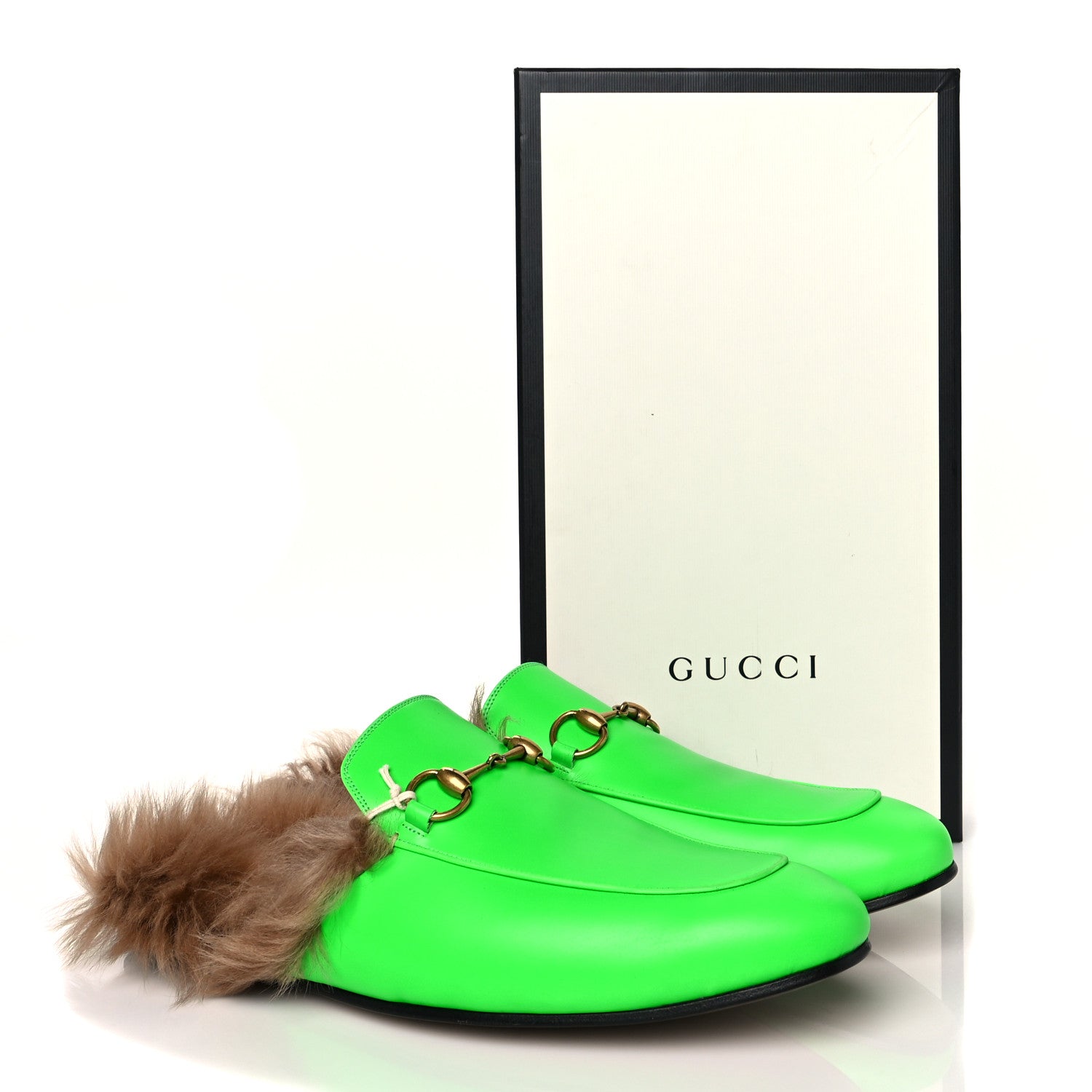 Gucci Calfskin Fur Mens Princetown Slippers 11 Fluorescent Green 8 of 8