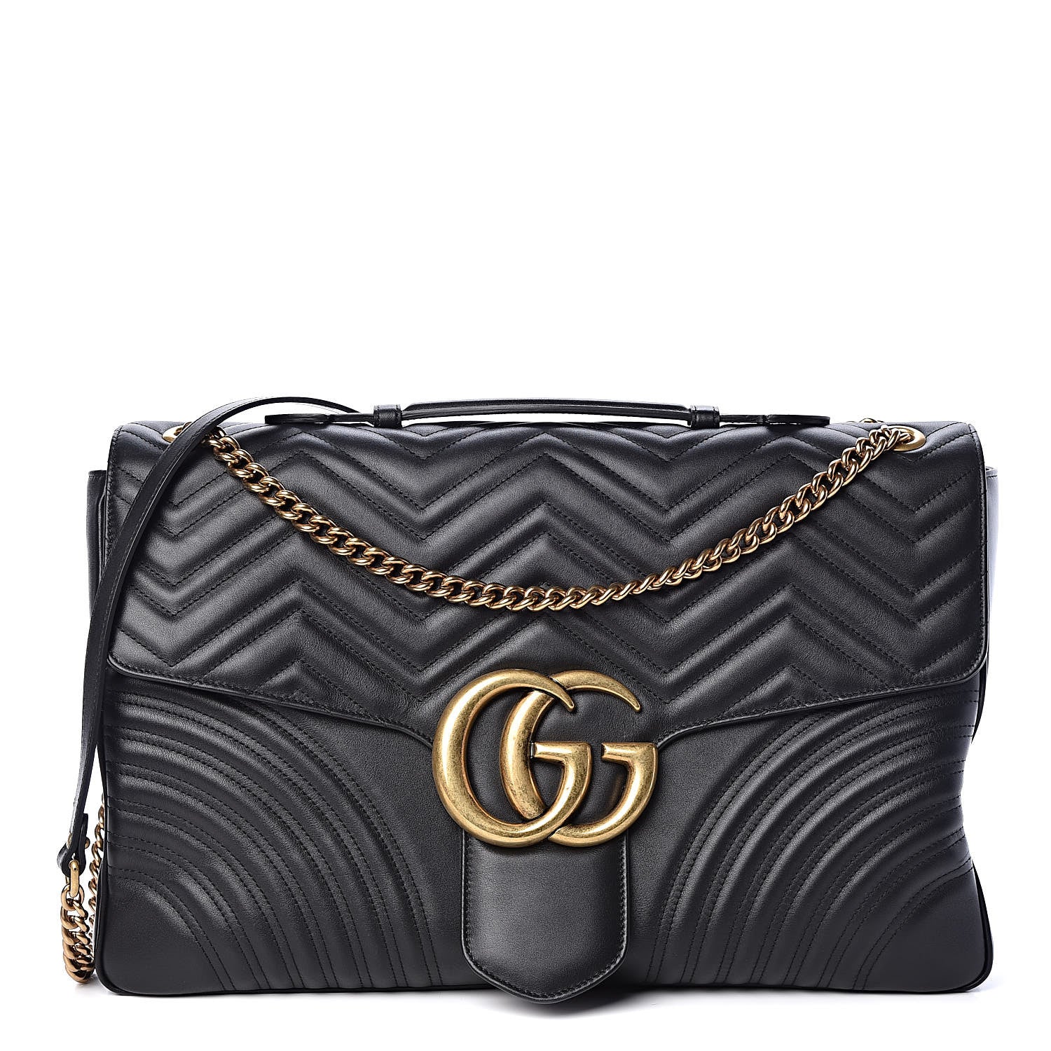 Gucci Calfskin Matelasse Maxi GG Marmont Top Handle Shoulder Bag Black 1 of 9
