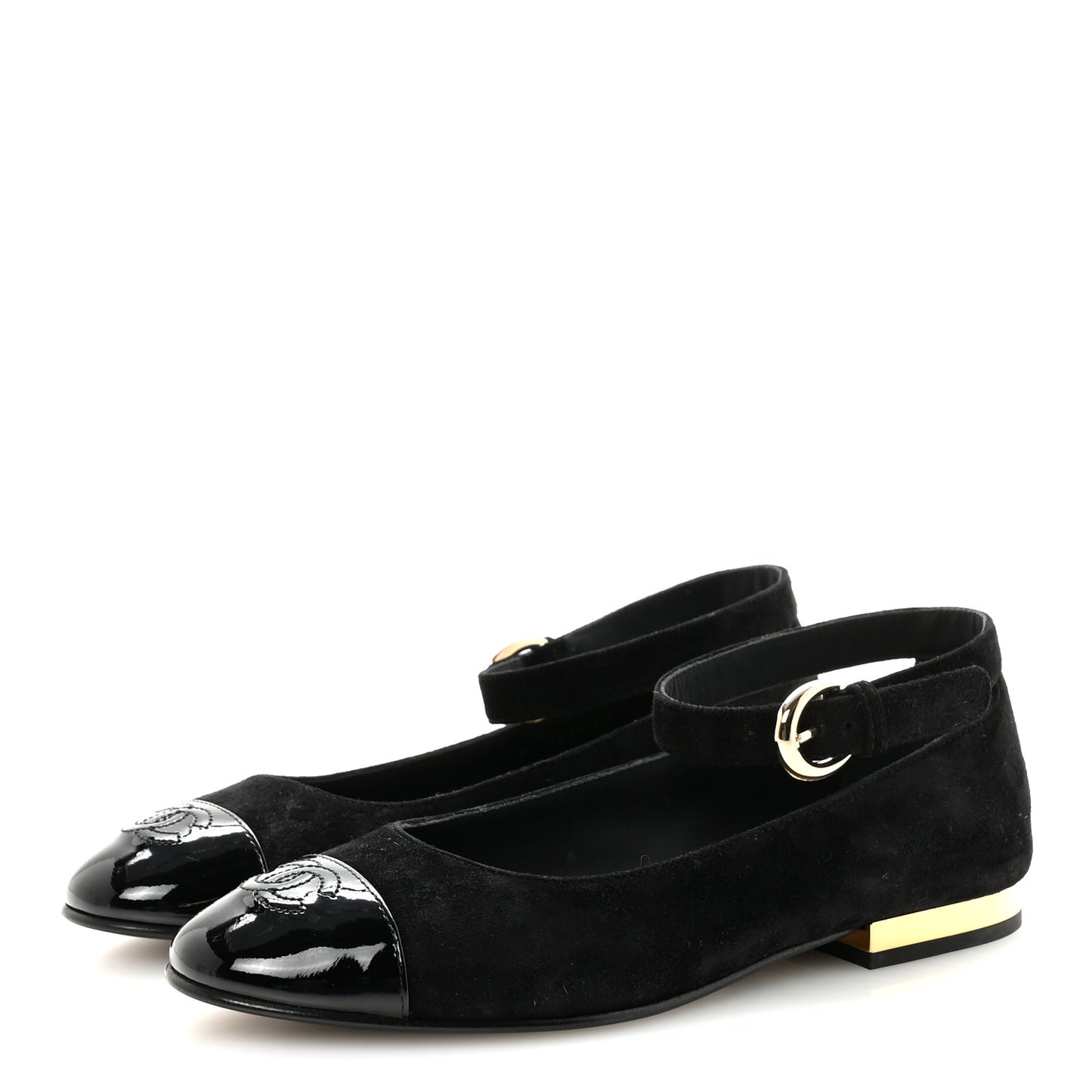 Suede Patent Cap Toe CC Mary Jane Flats 37 Black