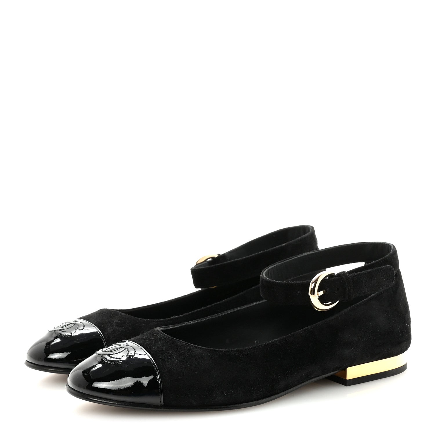 Chanel Suede Patent Cap Toe CC Mary Jane Flats 37 Black 4 of 10