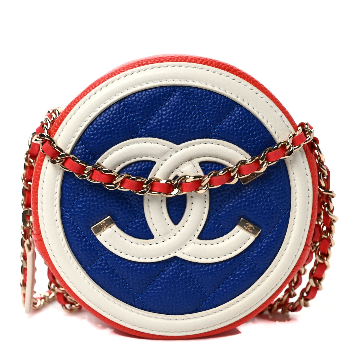 Chanel Caviar Quilted Round Filigree Crossbody Blue White Red 1 of 9