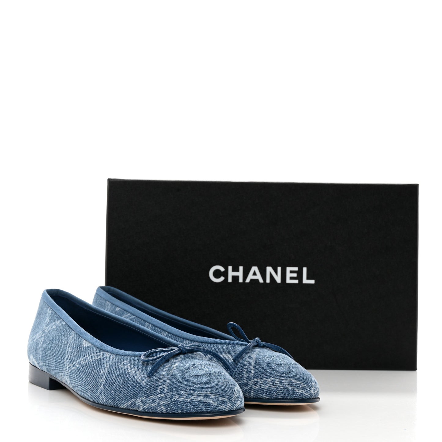 Denim Printed Cap Toe Ballerina Flats 39.5 Blue