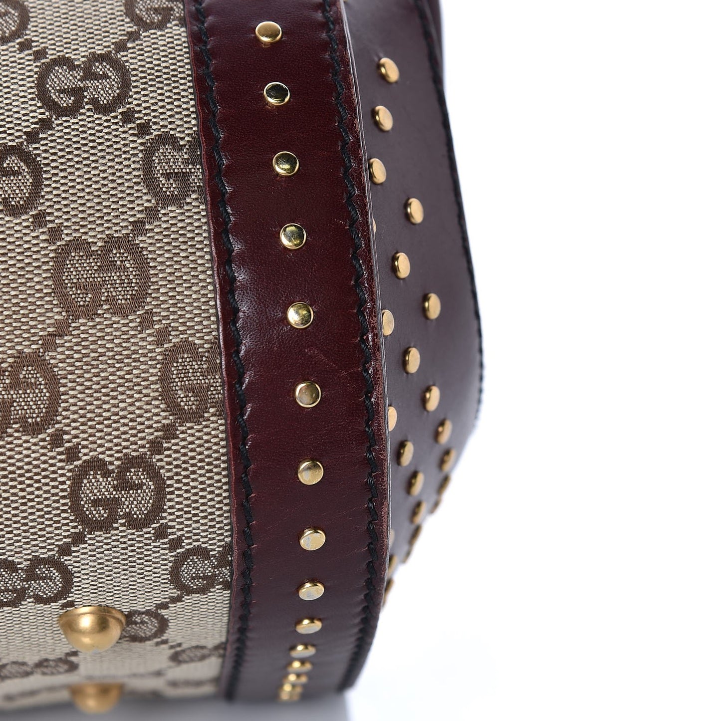 Monogram Studded Bamboo Bullet Satchel Burgundy